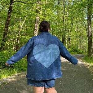 Shiny by Nature handcrafted hearts on Denim Jacket